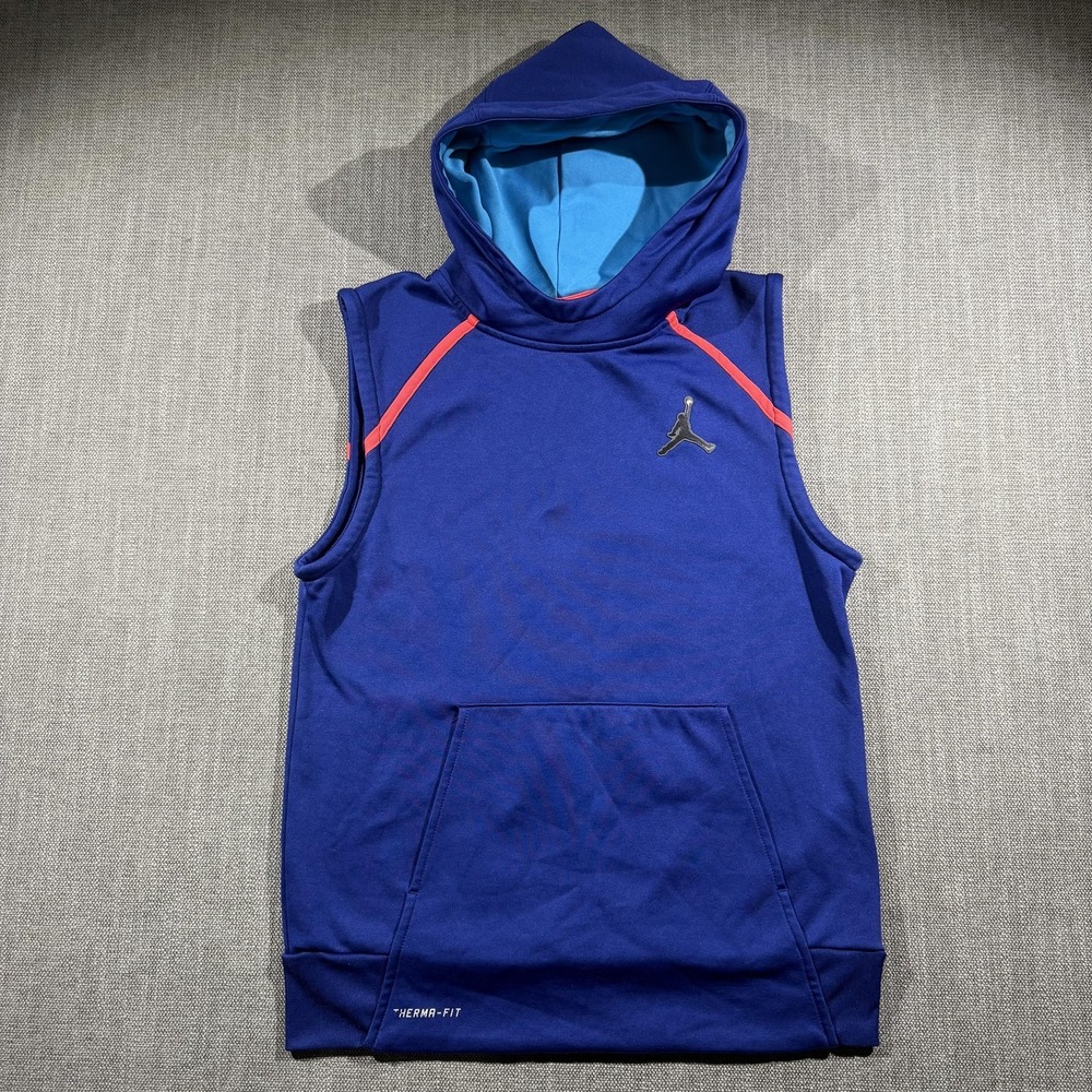Jordan Sleeveless‎ Hoodie Youth Large 12-13Y Blue Therma-Fit Basketball Pullover